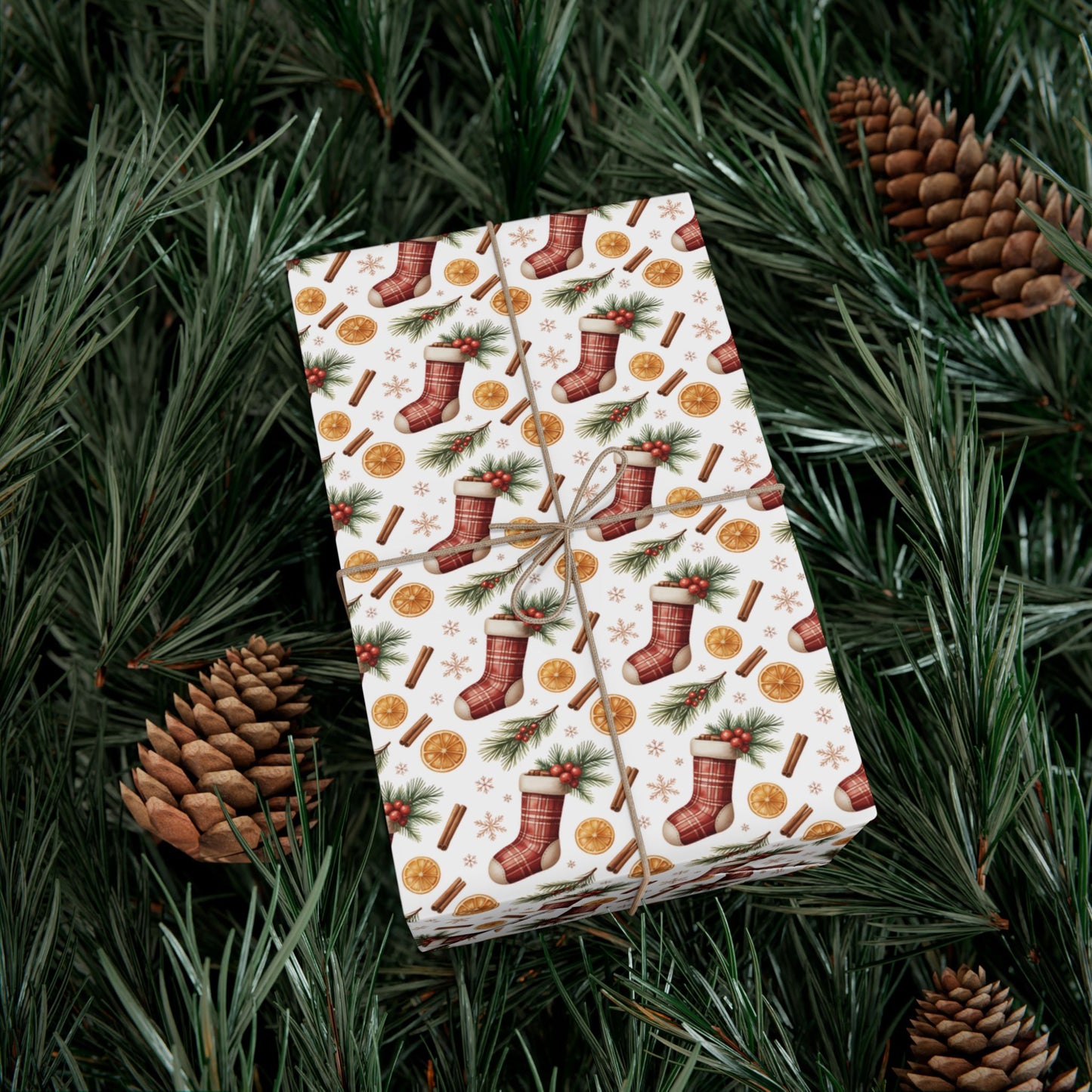 Christmas Stocking & Orange Slice Gift Wrap Paper - Holiday Wrapping Roll