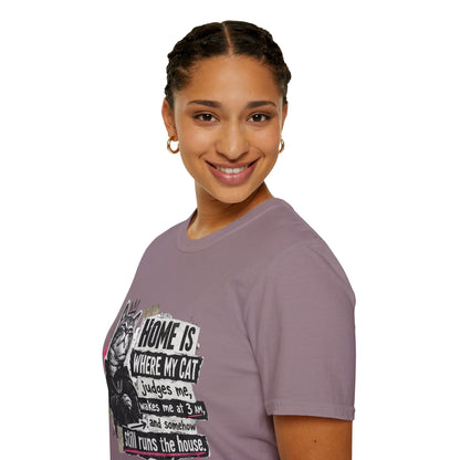 Cat T-Shirt — "Home Is Where My Cat Judges Me" Funny Graphic Tee