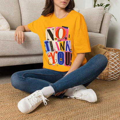 No, Thank You Graphic Tee — Colorful Bold Lettering T‑Shirt