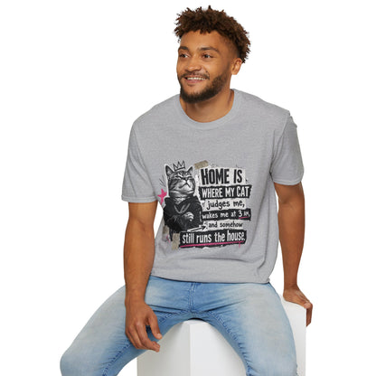 Cat T-Shirt — "Home Is Where My Cat Judges Me" Funny Graphic Tee